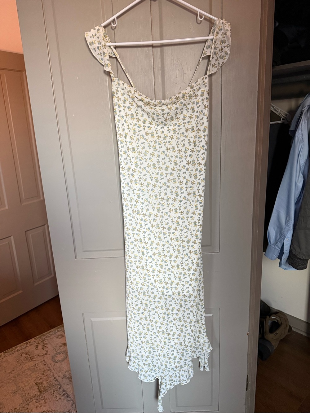 iris Cream Maxi Dress with Green Floral Print